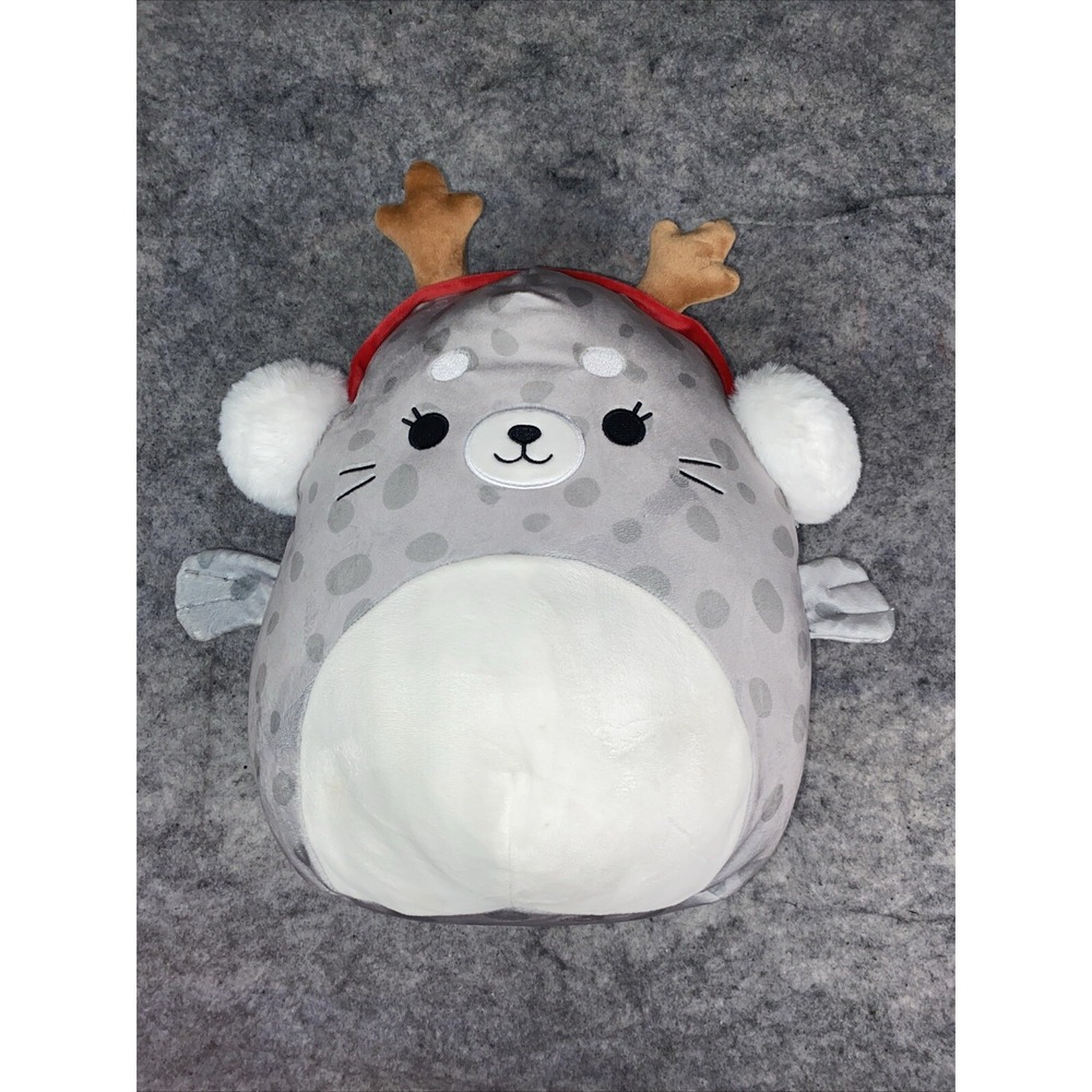 Squishmallows 14-16"‎ Odile Seal Christmas Gray Spotted Antlers Holiday Ocean